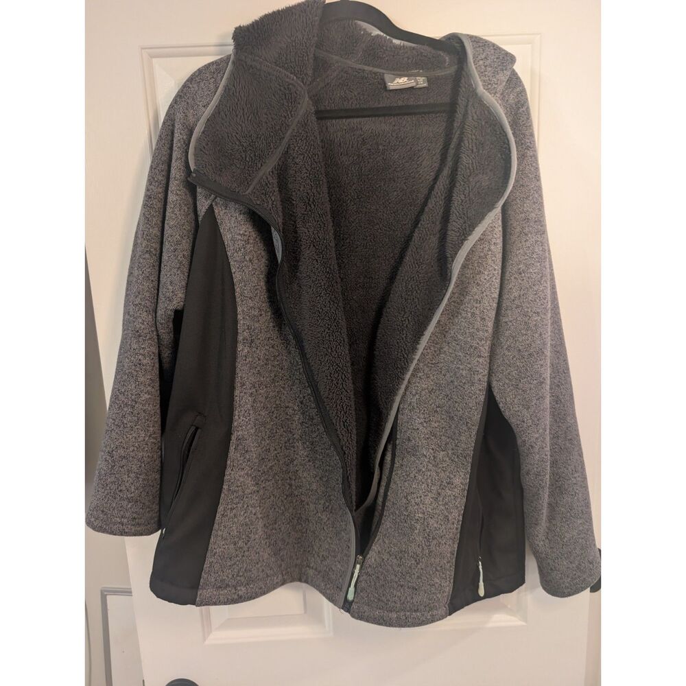 New Balance Grey Sherpa Lined Fleece Full Zip Hooded Jacket Women's 2X